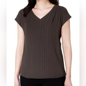 August 1 Eight Striped Cap Sleeve V Neck Blouse Gray Black Size XL